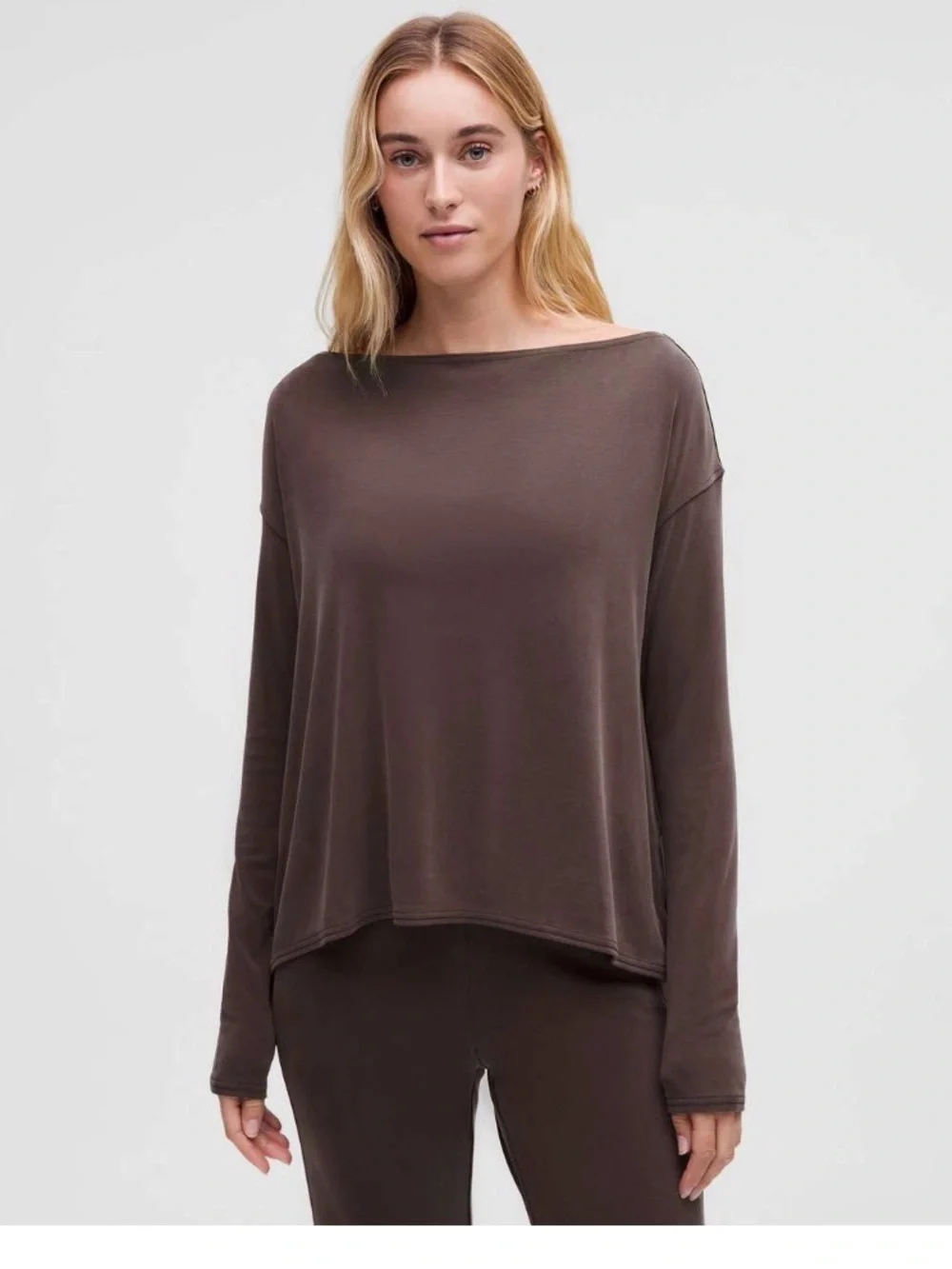 NWOT Lululemon Drapey Softstreme Off the Shoulder Long Sleeve in Espresso Size M
